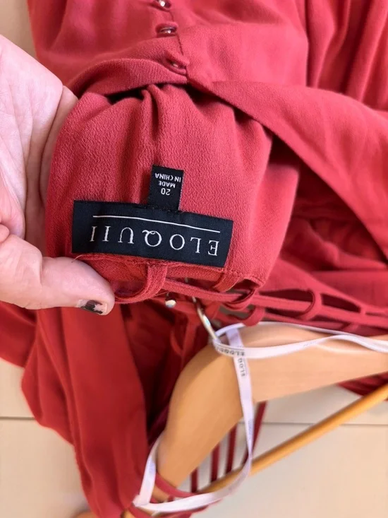 Eloquii Crimson Red Button Maxi Dress Size 20 Peasant Southwestern Rodeo NWT - Picture 8 of 10